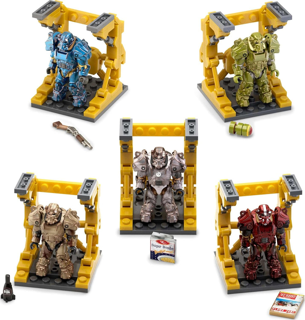 Figurka MEGA Fallout Bauspielzeug, kolekcja pancerza wspomaganego T-60 z 327 zestawami, 5 mikro-figurek akcji i Zubehör, dla sammlera