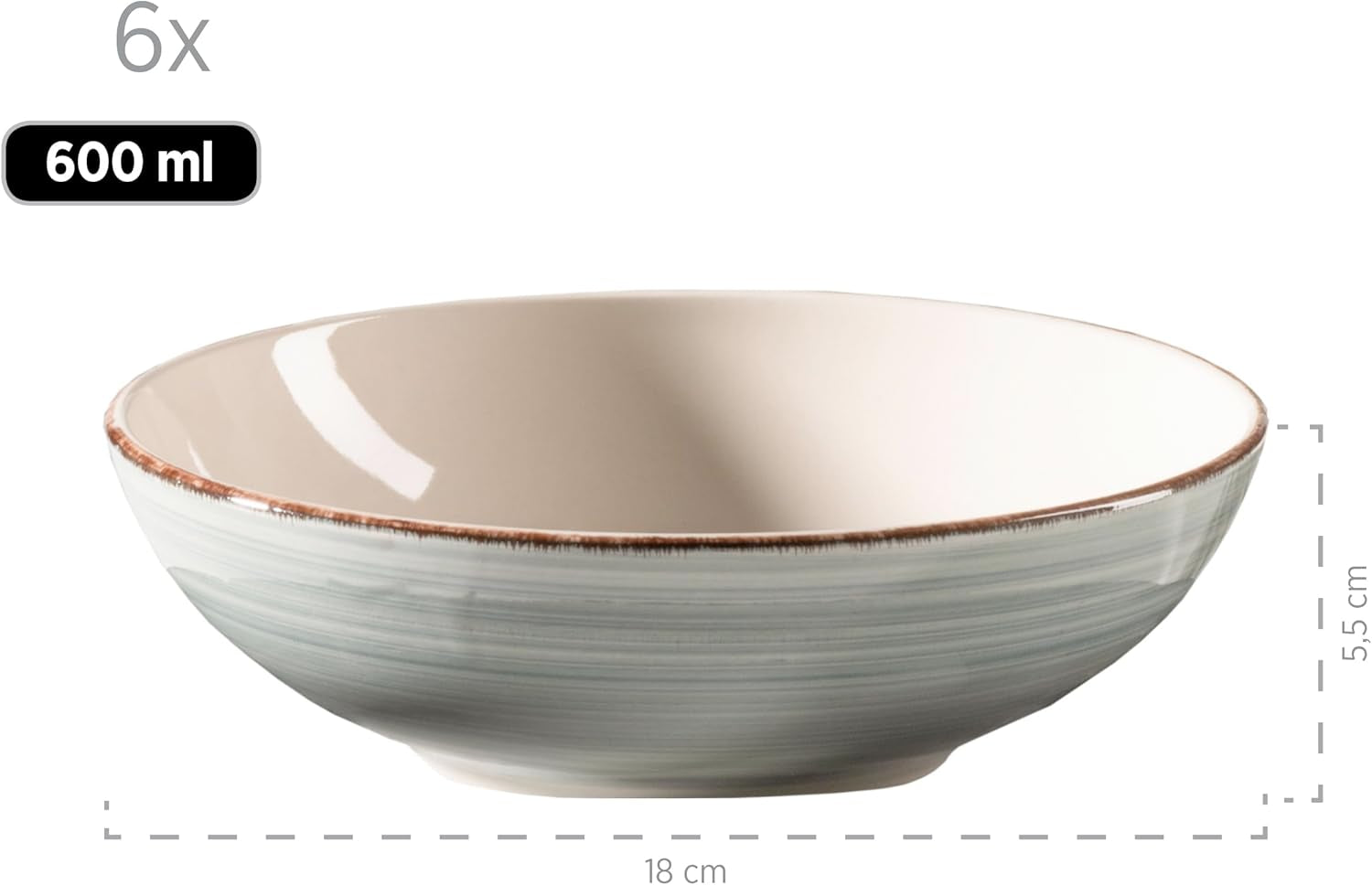 MÄSER 931875 Bel Tempo II, Set de veselă pentru 6 persoane cu aspect vintage modern, Serviciu de masă cu 18 piese, Veselă ceramică pictată manual, Gresie, Albastru fumuriu