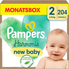 Pampers Baby pieluchy rozm. 2 (4-8 kg) Harmony, Delikatna ochrona skóry i składniki pochodzenia roślinnego, 204 sztuki Mother and Baby Naty Shop