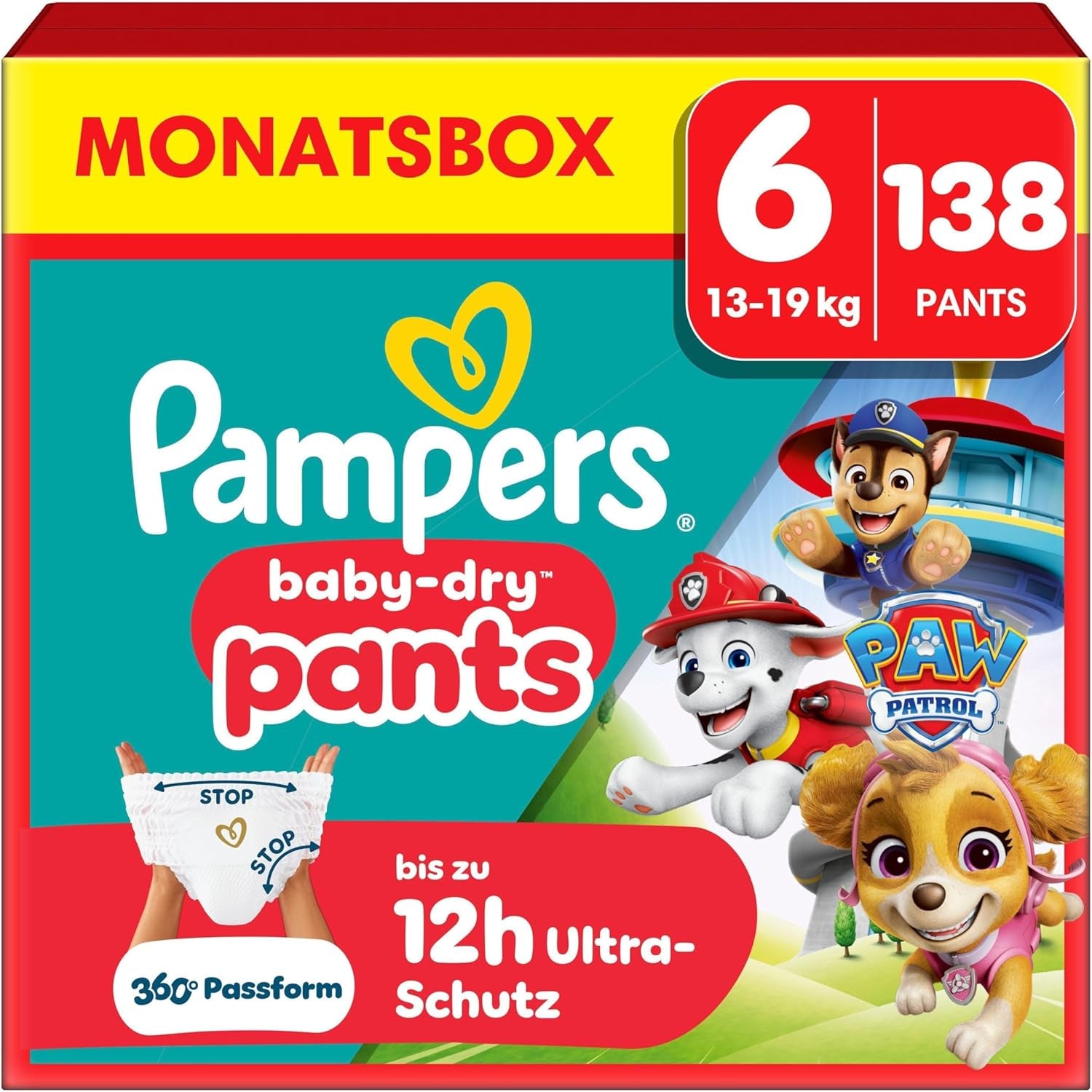 Pampers Baby Dry Pants Pieluszka Patrol Puppy Edition, rozmiar 5, 160 pieluszek, 11 kg - 17 kg, regulacja 360° z systemem zatrzymania i zabezpieczenia