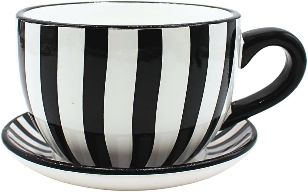 Ghiveci de flori Dekohelden24, jardinieră, ghiveci pentru plante, recipient pentru plante, ghiveci de flori. Ghiveci ceramic în formă de cupă cu mâner, design: lavandă, L/l/Î 25 x 23 x 14 cm.