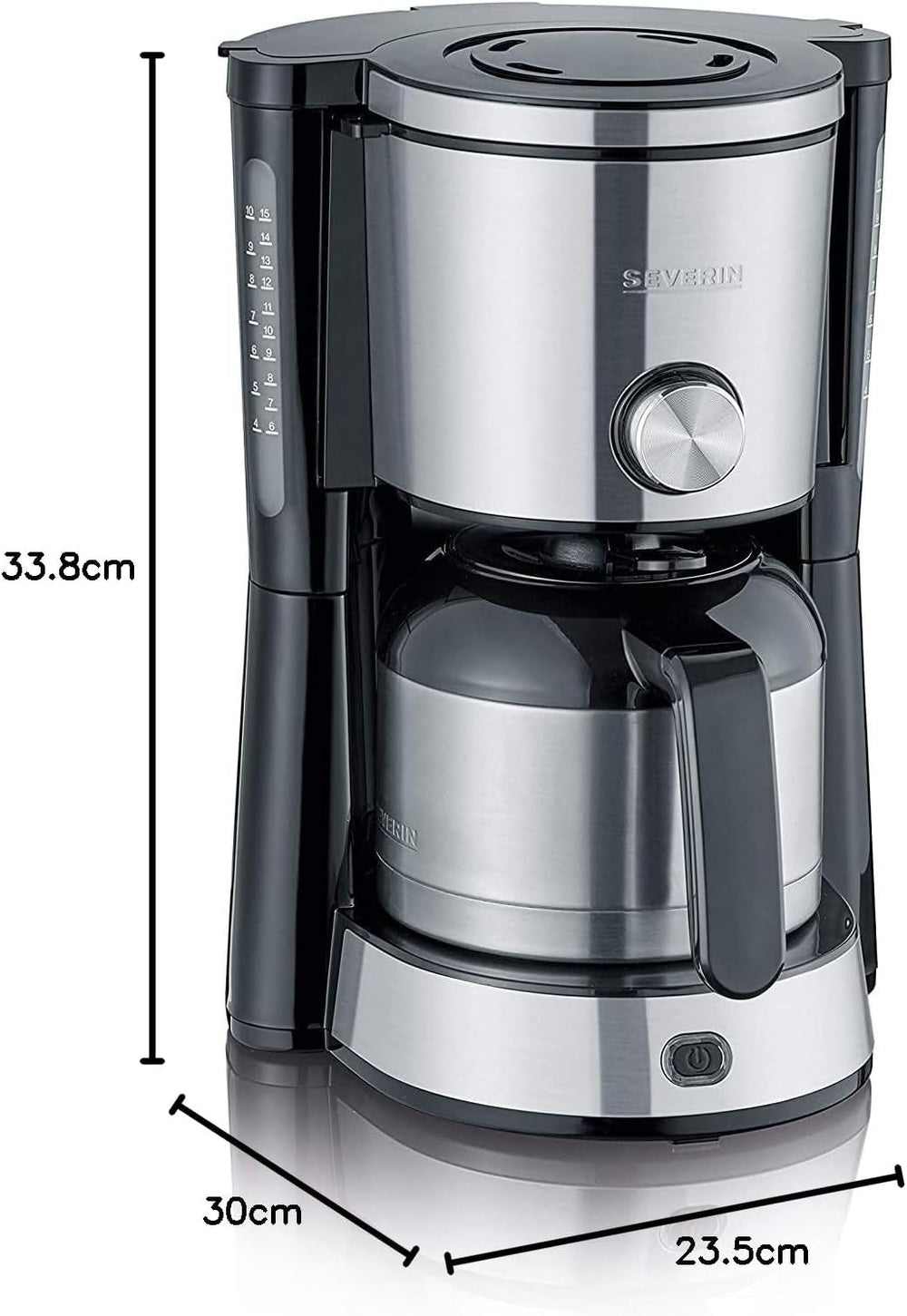 Espressor SEVERIN „TypeSwitch” cu carafă termică, AromaSwitch pentru alegerea între 2 profiluri de preparare, aparat de cafea pentru până la 10 cești, 1000W, oțel inoxidabil periat-negru, KA 4845
