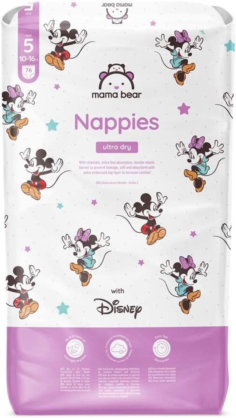 Pieluchy Mama Bear Disney Ultra Dry rozmiar 4 (8-14kg), białe, 84 sztuki (1 opakowanie) Naty Shop rozmiar 5 (10-16kg) opakowanie pojedyncze