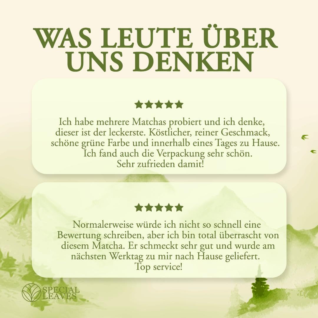 Pudră Matcha - 90 g - 100% naturală și măcinată fin - Pentru ceai și Matcha Latte - Fără aditivi - Calitate superioară din tradiția japoneză a ceaiului - Ceai verde premium de la Special Leaves