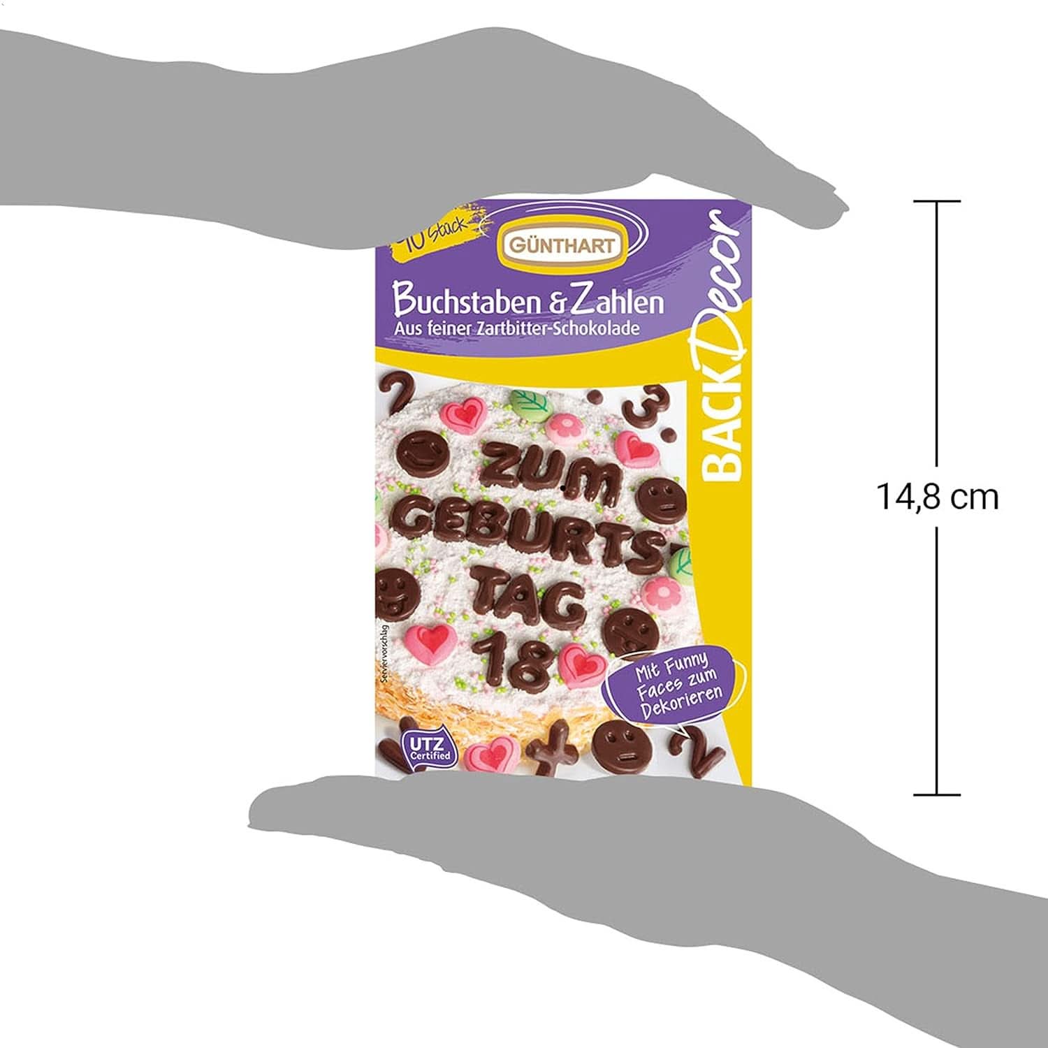 Günthart Backdecor, 90 kawałków czekoladowych liter, alfabetu i cyfr w delikatnej ciemnej czekoladzie, 47 gramów Naty Shop