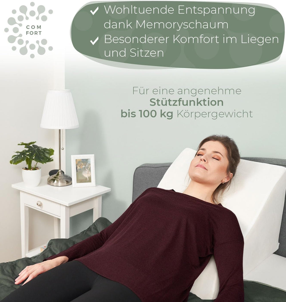 Pernă de citit pentru pat și canapea, pernă confortabilă pentru spate cu spumă cu memorie, pernă antireflux utilizabilă ca pernă cu pană pentru pat, spătar sau tăblie, pană confortabilă pentru pat ca suport plăcut pentru spate