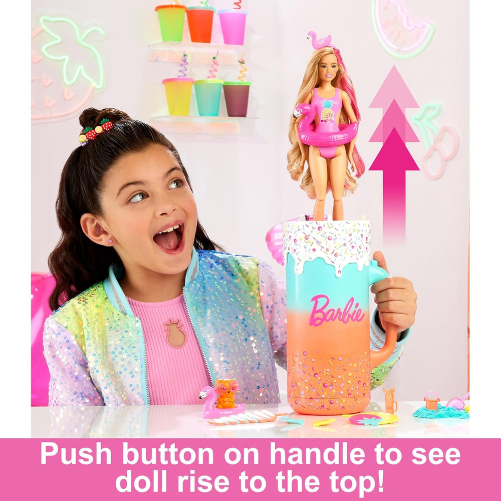 Set cadou BARBIE Pop Reveal Rise & Surprise - peste 15 surprize, inclusiv 1 păpușă Barbie, accesorii de plajă, pentru distracție jucăușă și plină de fructe, pentru copii cu vârsta de 3 ani și peste, HRK57