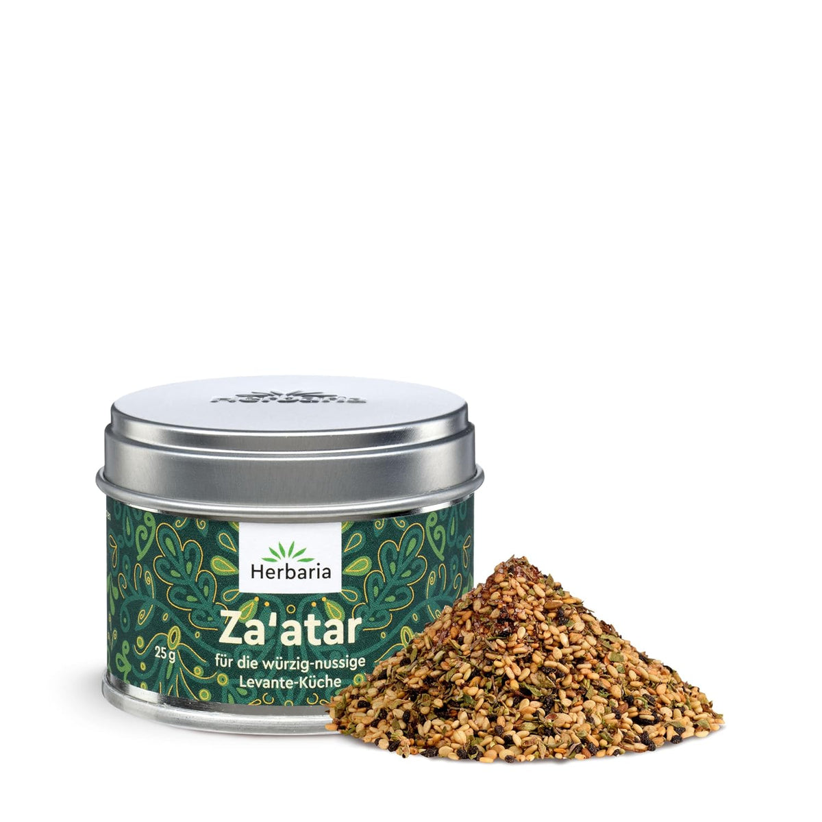 Herbaria Za'atar bio 25g S-Dose – Zaatar Gewürz, Zaatar Gewürz - orientalny Organic-Gewürmischung für Gerichte der Levante Küche - mit erlesenen Składnik - w nachhaltiger Aromaschutz-Dose