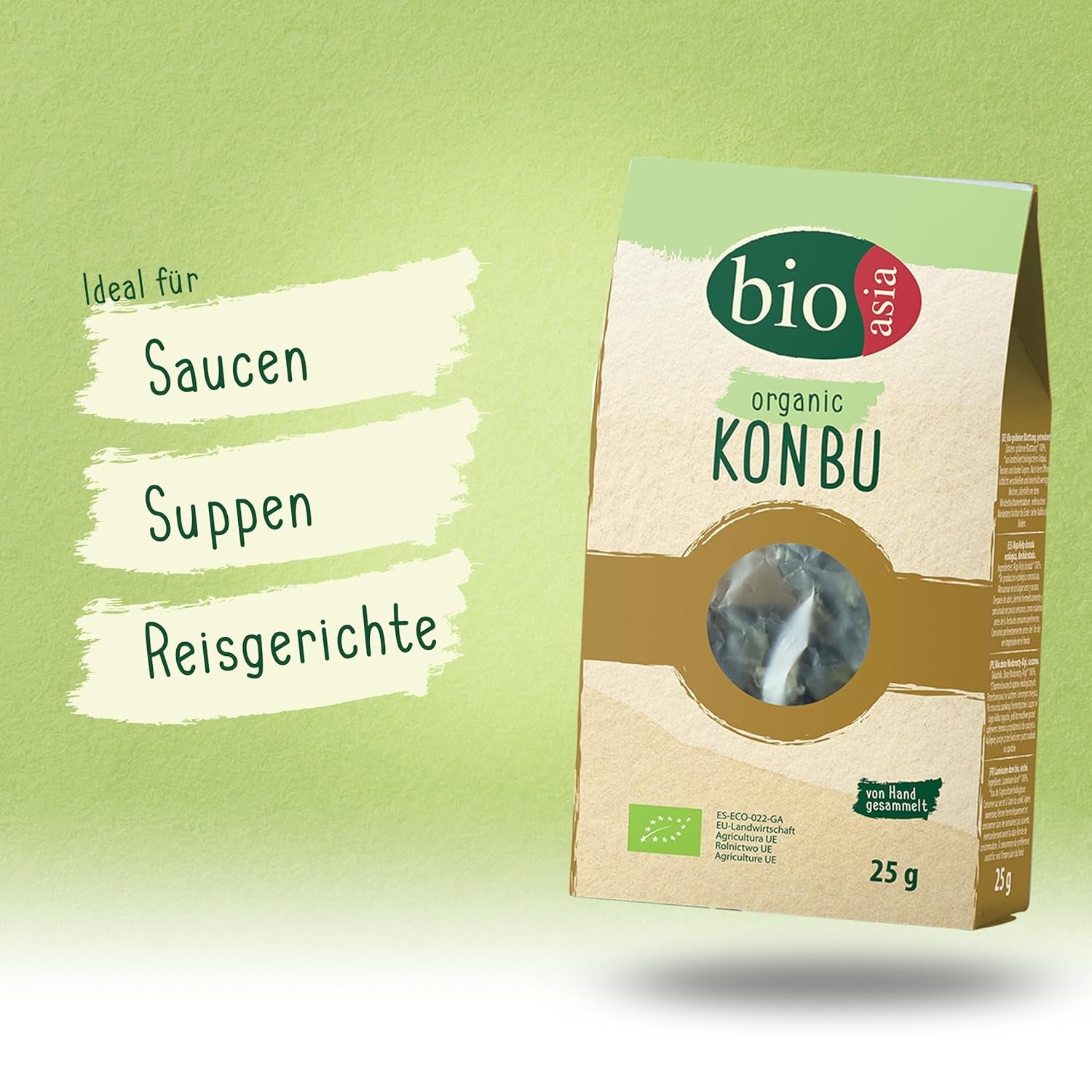 BIOASIA Bio Konbu, 100% naturalne algi, idealne do Aromatisierung von Suppen, Brühen & Aufgüssen, 1 x 25 g