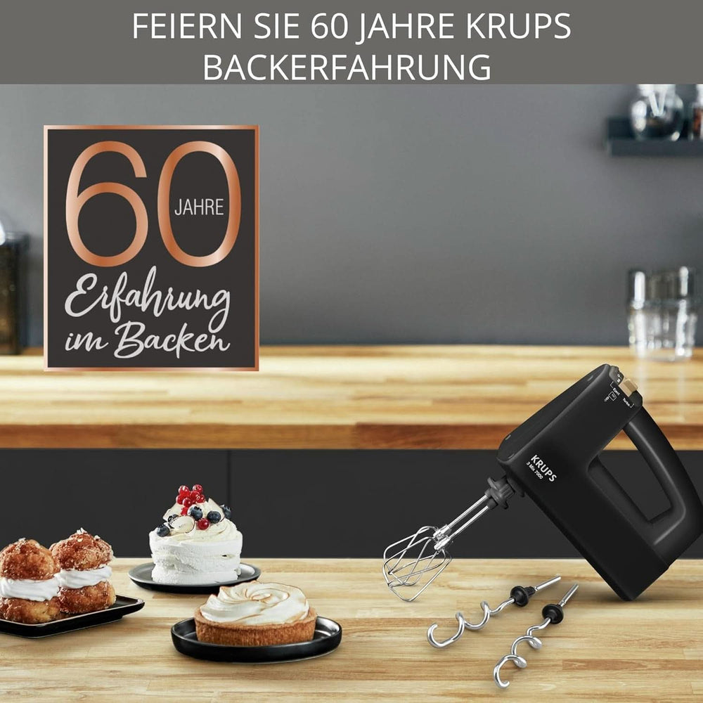 Krups 3Mix 7000 Mikser ręczny 60 Jahre Special Edition, 500 Watt, Knet- Und Rührhaken Aus Edelstahl, Langes Netzkabel, Zubehörtasche, F6085811, Schwarz/Kupfer Kitchen Naty Shop
