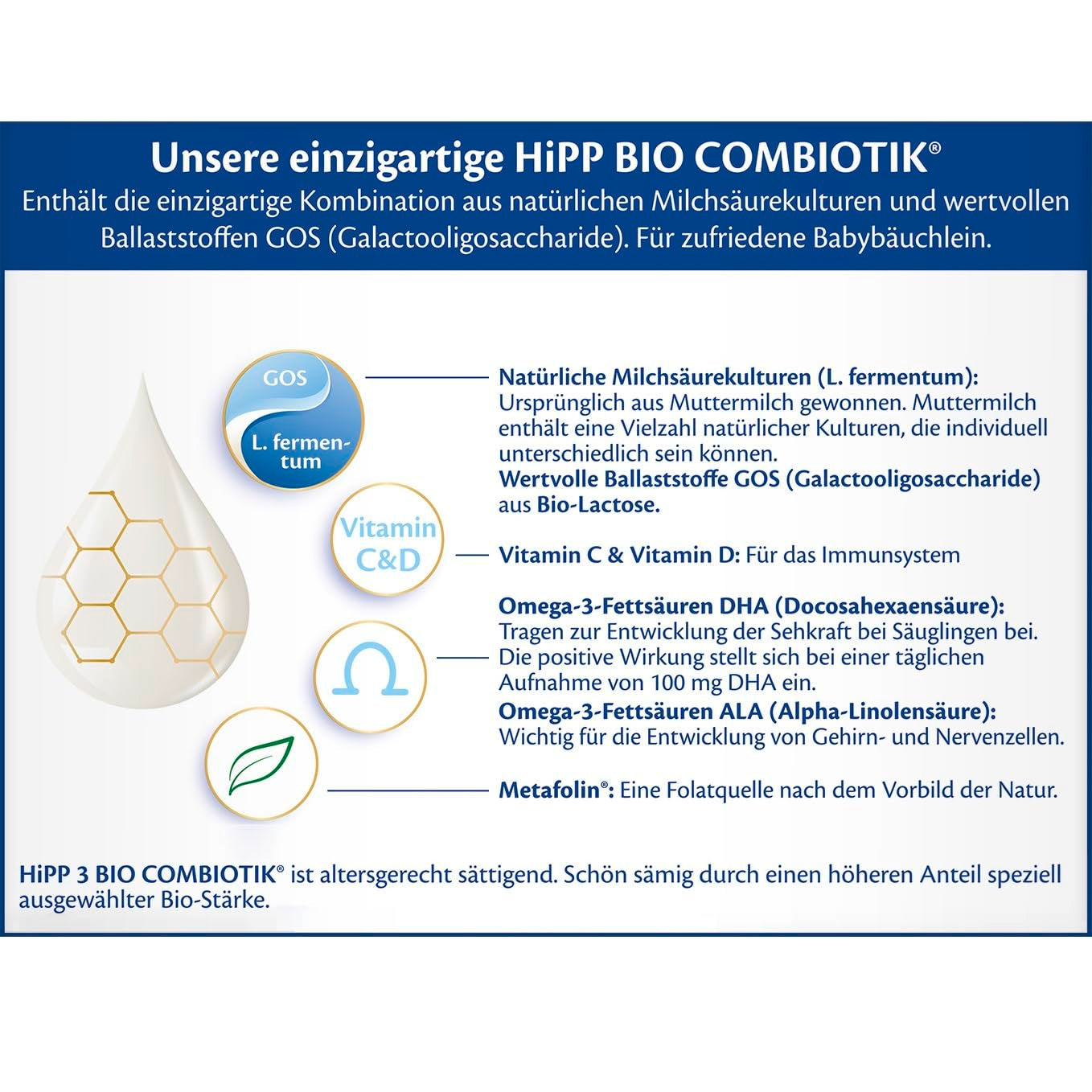 HiPP 3 Organic Combiotik (4 x 600g), mleko następne od 10 miesiąca życia, z naturalnymi kulturami kwasu mlekowego, witaminami C i D, GOS, Omega-3 (DHA, ALA), najwyższej jakości organicznej