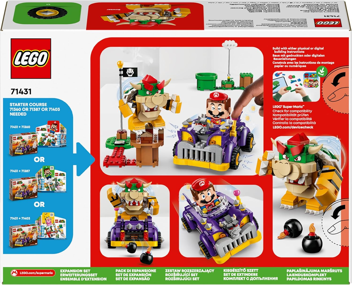 LEGO Super Mario Wózek z potworami Bowsera — zestaw dodatkowy Autko Bowser dla chłopców i dziewcząt Zestaw z jedną postacią Prezent dla gracza dla 8-latków 71431 Zestawy do budowania Besuche den LEGO-Store