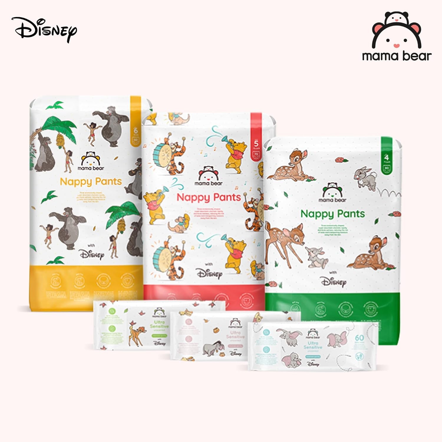 Marka Amazon: pieluchy Mama Bear Disney, rozmiar 5 (12-17 kg) - pudełko miesięczne, białe, 140 sztuk (2 opakowania po 70 sztuk)