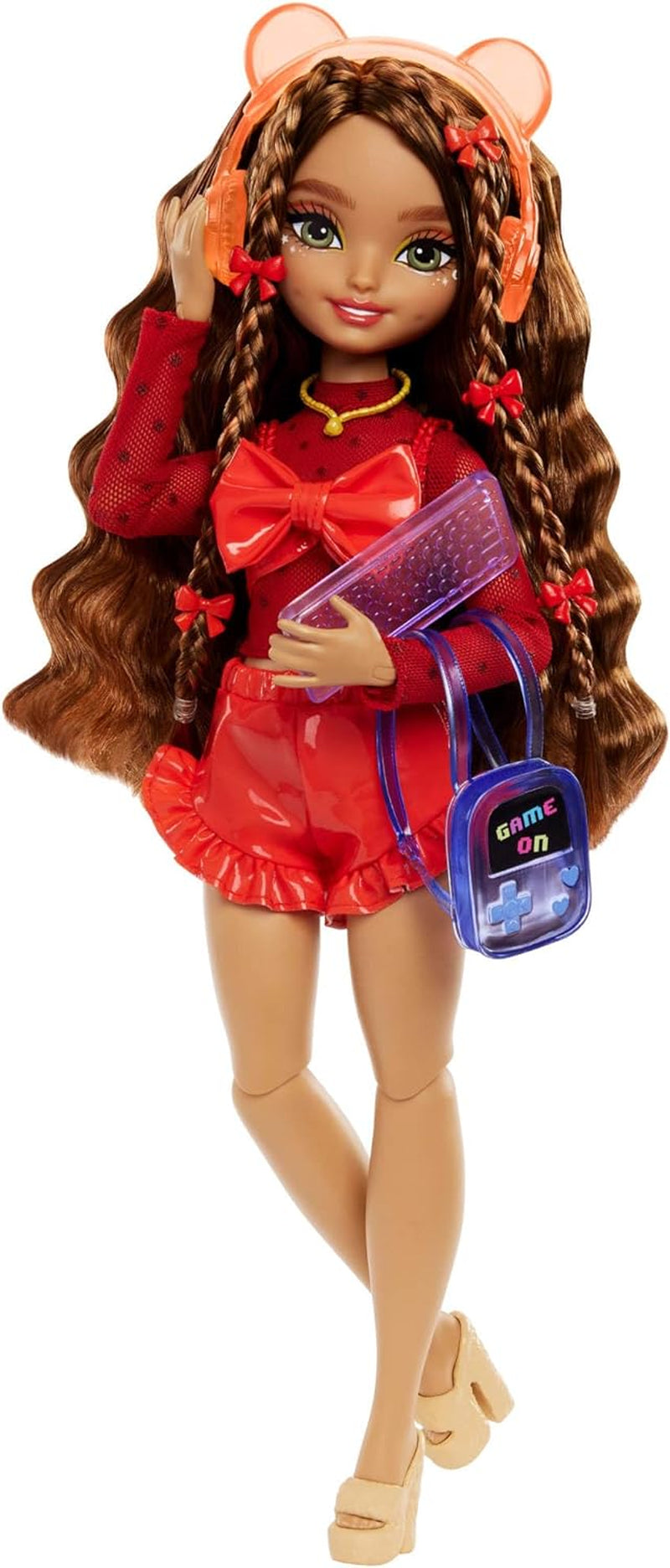 Lalka Barbie Dream Besties i akcesoria, ruchoma lalka Teresa Fashion z brązowymi włosami i spinkami do włosów, 10 elementów z motywem gry wideo, gry wideo HYC23 Naty Shop Dolls