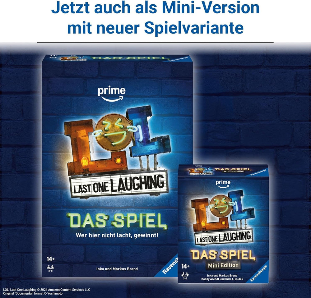 Ravensburger 27524 - Last One Laughing - Jocul de petrecere bazat pe serial, joc LOL pentru 3-8 jucători cu vârsta de 14 ani și peste, peste 350 de sarcini pentru provocarea „Don't Laugh”, jocul de cărți distractiv bazat pe sezoanele 1, 2, 3 și 4 LOL
