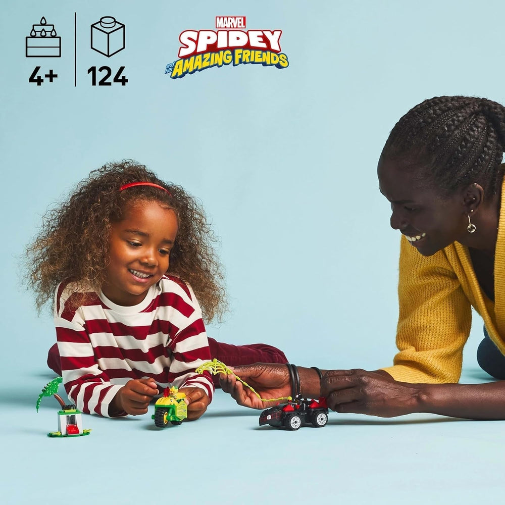 Zabawa LEGO Marvel ze spinem i prądem w dinozaurach Speedsters, samochód superbohatera do zbudowania dla chłopców i dziewcząt od 4 lat, zestaw bohaterów z autko, Spiderman i jego super przyjaciele 11198 Zestawy do budowania Szukaj w sklepie LEGO