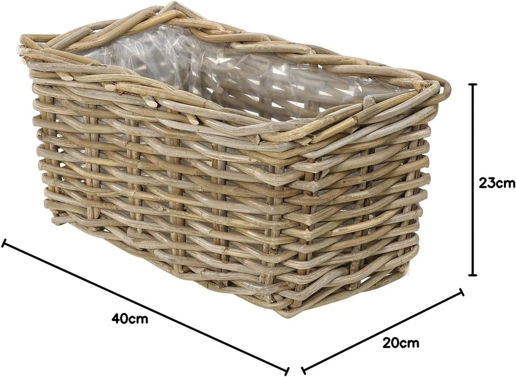 Ghiveci Dehner din ratan, aprox. 40 x 23 x 20 cm, țesătură de ratan, gri/maro