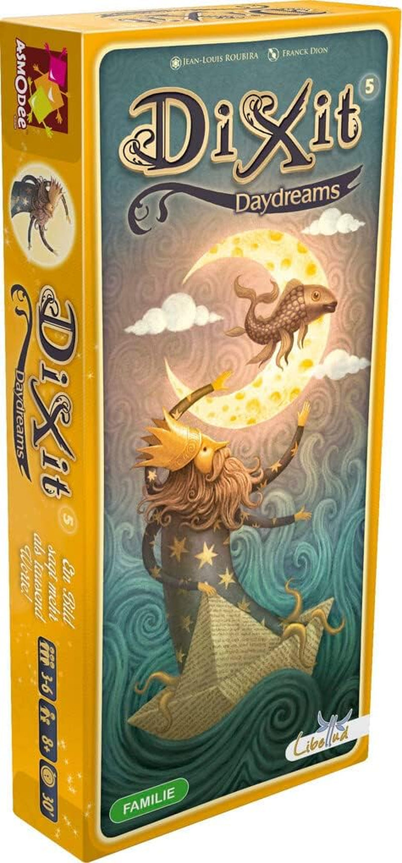 Asmodee, Dixit, wersja niemiecka, gra podstawowa, obraz wart tysiąca słów, kreatywna gra rodzinna dla 3–8 graczy w wieku 8+, gra roku 2010 z 30-minutowym czasem gry