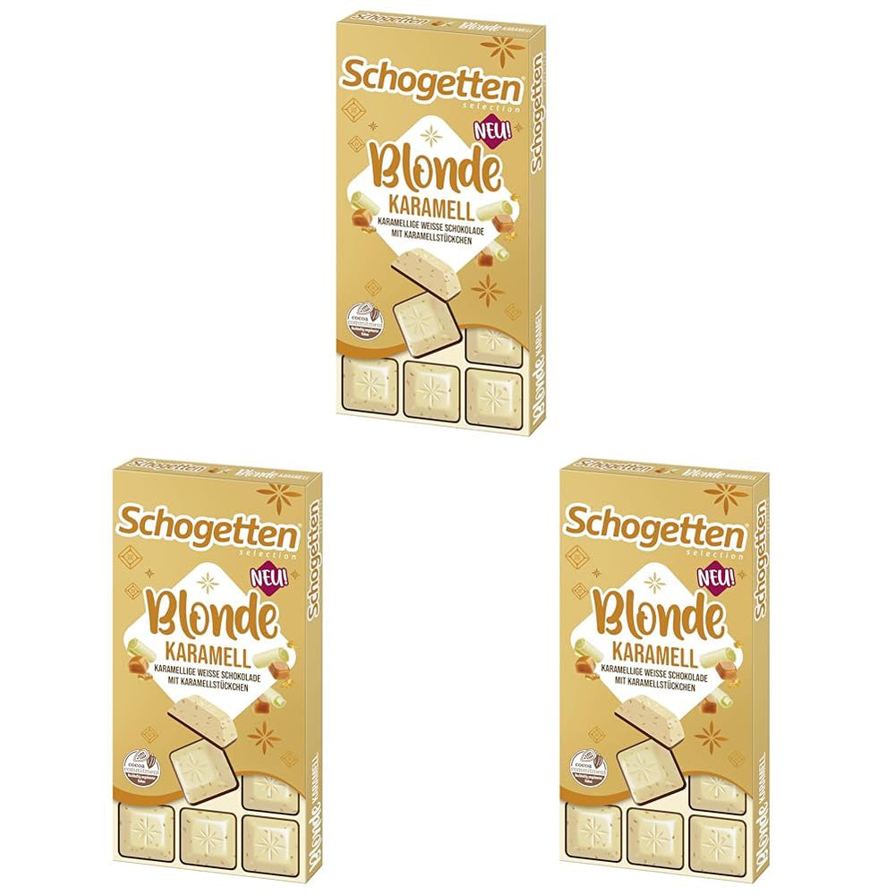 Schogetten Blond Karmel | Karmel z białą czekoladą i kawałkami karmelu | Tabliczka czekolady 100g | Wygodnie porcjowane