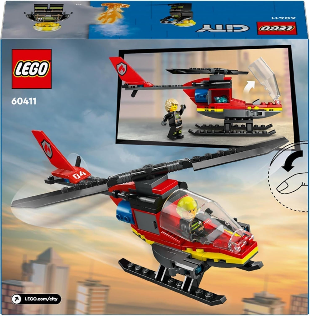 LEGO City Helikopter straży pożarnej, zestaw zabawkowy helikopter i figurka pilota, helikopter strażacki zapewniający pomysłową zabawę, prezent dla dzieci, chłopców i dziewcząt od 5 lat 60411 Zestawy do budowania Besuche den LEGO-Store