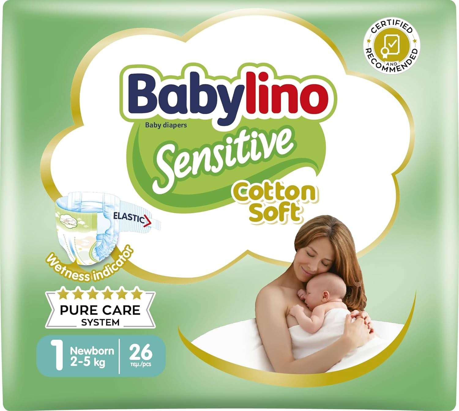 Babylino Sensitive, delikatne pieluszki dla dzieci, różne rozmiary Matka i Dziecko Naty Shop Rozmiar 1 (26 sztuk)