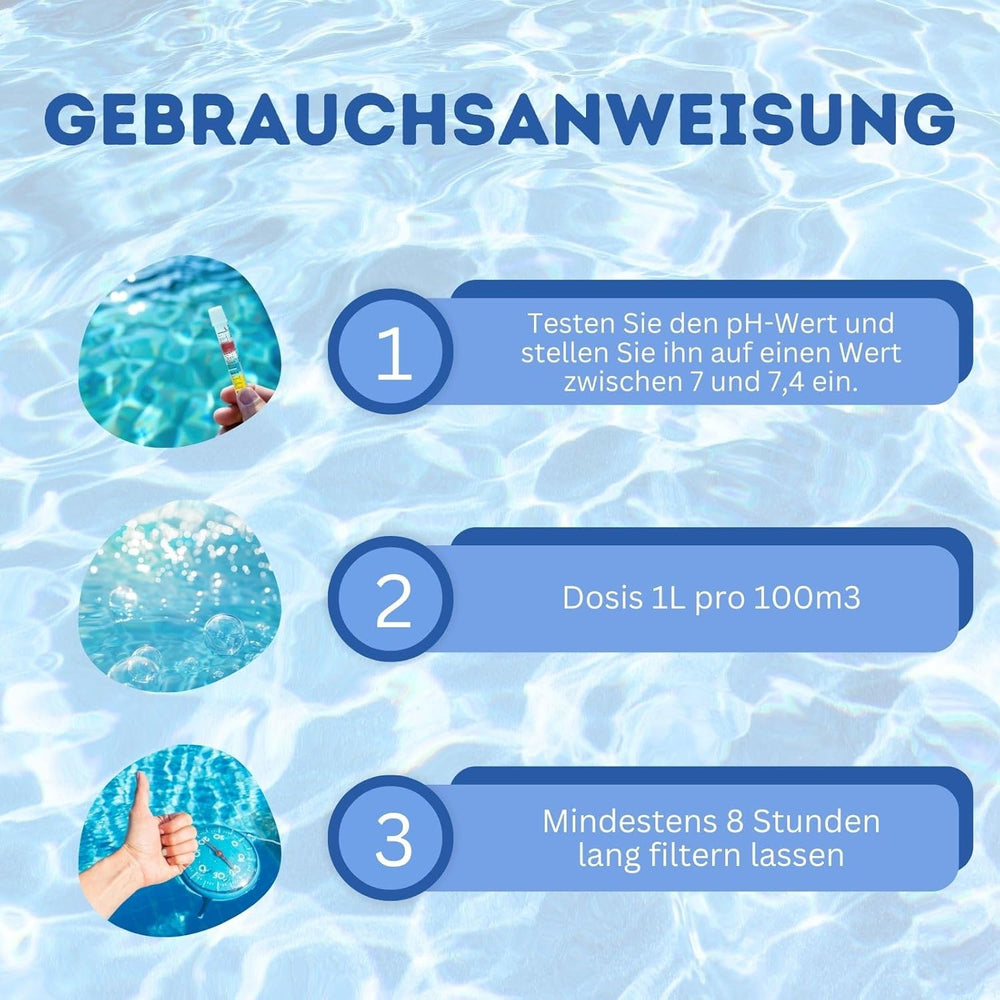 Flokulant basenowy 5L | Flokulant basenowy zapewniający krystalicznie czystą wodę | Bardzo skoncentrowany i ekonomiczny | Nadaje się do wszystkich systemów filtracyjnych | Żadnych szkodliwych dodatków
