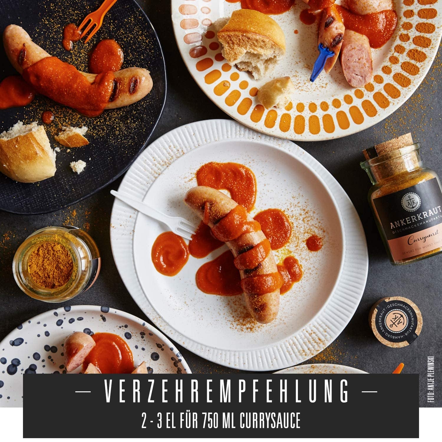 Ankerkraut Currywurst, 90 g w szkle korkowym, Gewürzmischung zum Anmischen selbstgemachter Currywurst-Sauce lub jako dodatek