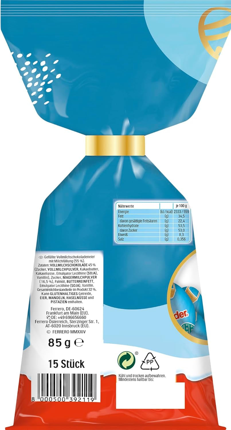 Kinder Mini Jajka Mleczne | 85g – Pyszne Wielkanocne Czekoladowe Jajka – Wielkanocne Słodycze – Gładkie mleczne nadzienie oblane mleczną czekoladą – Idealne do wielkanocnego koszyka – Do podzielenia się