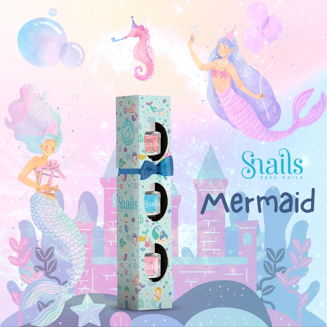 Set cadou de ojă pentru copii Snails 510407, Mini Sirenă 3x5ml, pe bază de apă, lavabilă, sigură, vegană