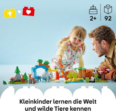 LEGO DUPLO Town Wild Animal Familys Zestaw 3 w 1, zabawka edukacyjna dla maluchów z żółwiami, tygrysami, słoniami, jeleniami i pandami, zestaw dla przedszkolaków od 2. roku życia, zabawka do budowania z figurkami zwierząt 10446 Zestawy do budowania Szukaj sklepu LEGO