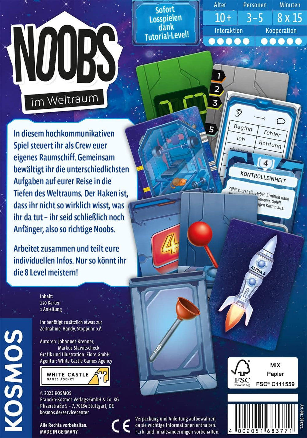 Kosmos 683771 Noobs - w kosmosie, wspólnie opanujcie misje kosmiczne, zabawna komunikacyjna gra karciana, 3-5 graczy, wiek 10+, gra imprezowa, gra podróżnicza, pamiątka, mały prezent