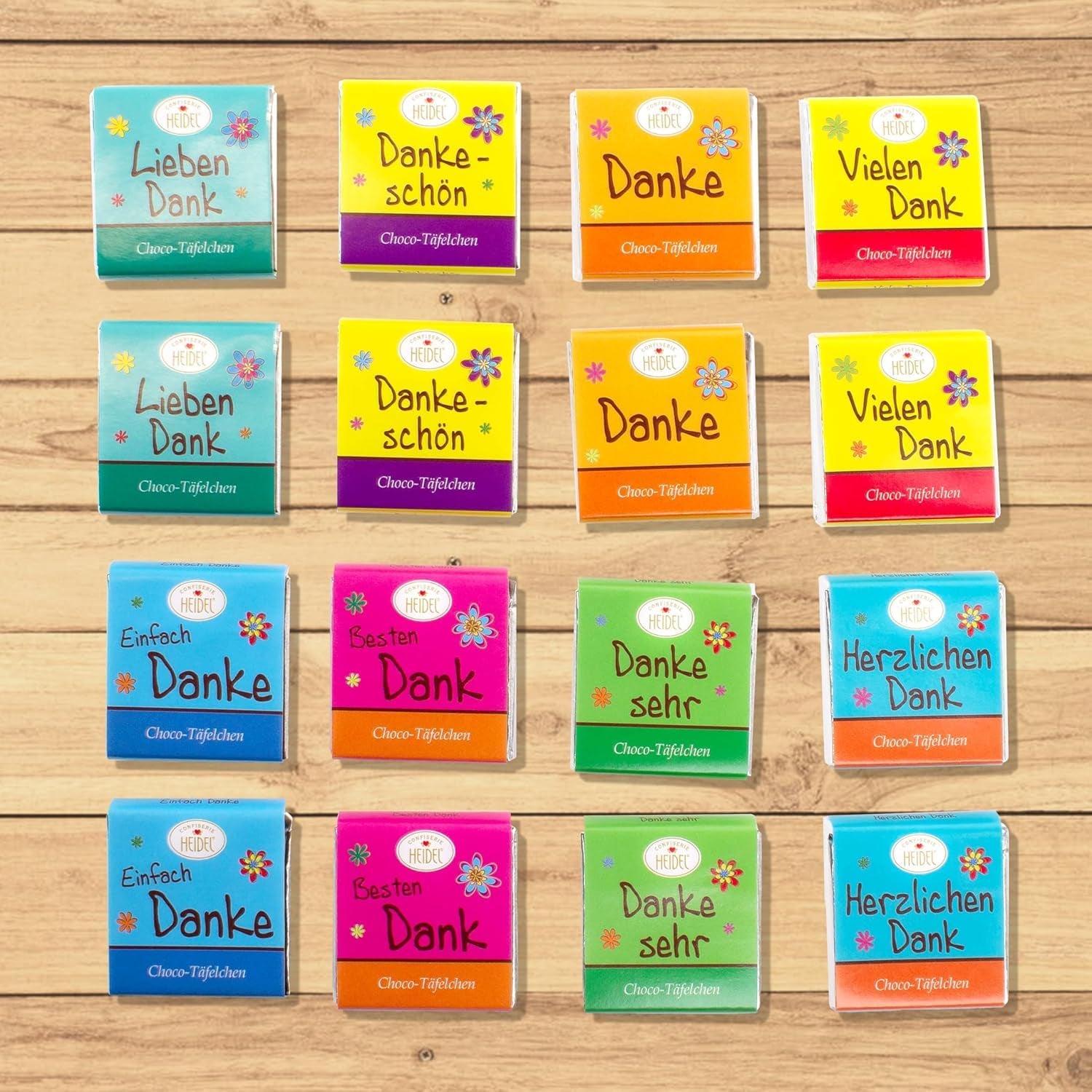 Heidel Thanks, batoniki mlecznej czekolady 3x80g, 16 mini-batonów po 5g w opakowaniu, różne wyrazy wdzięczności, wykwintny pomysł na prezent