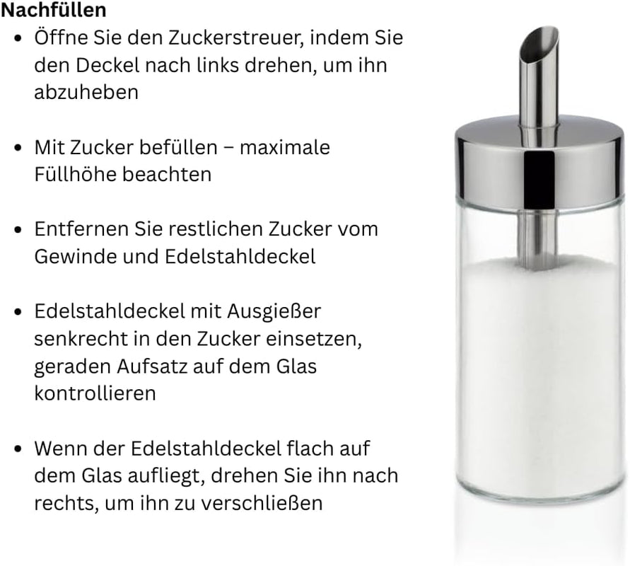 Zahărniță din sticlă Tescoma, oțel inoxidabil periat, ideală pentru zahăr alb/brun, 225 ml