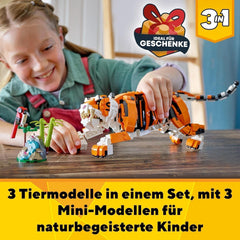 LEGO 31129 Creator Majestic Tiger, Panda or Fish Zestaw figurek zwierząt 3 w 1 dla dzieci Chłopcy i dziewczęta Zabawka do budowania Zwierzęta Zestawy do budowania Besuche den LEGO-Store