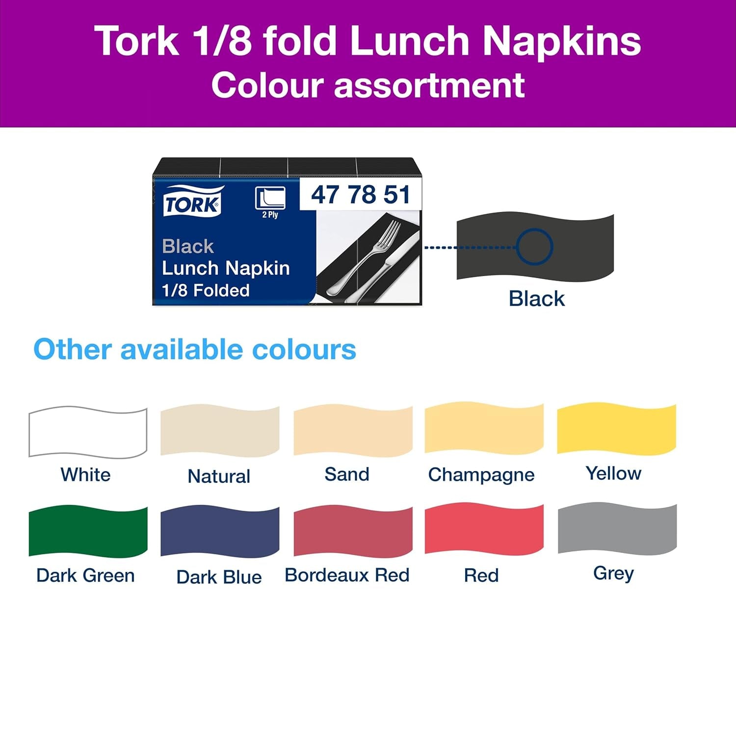 Tork 477851 Șervețele de prânz negre 1/8 pliate / Șervețele de hârtie prepliate din 2 straturi pentru gustări sau mâncăruri mici / Calitate avansată / 10 X 200 (2000) șervețele / 32,6 X 33 Cm (L X l)