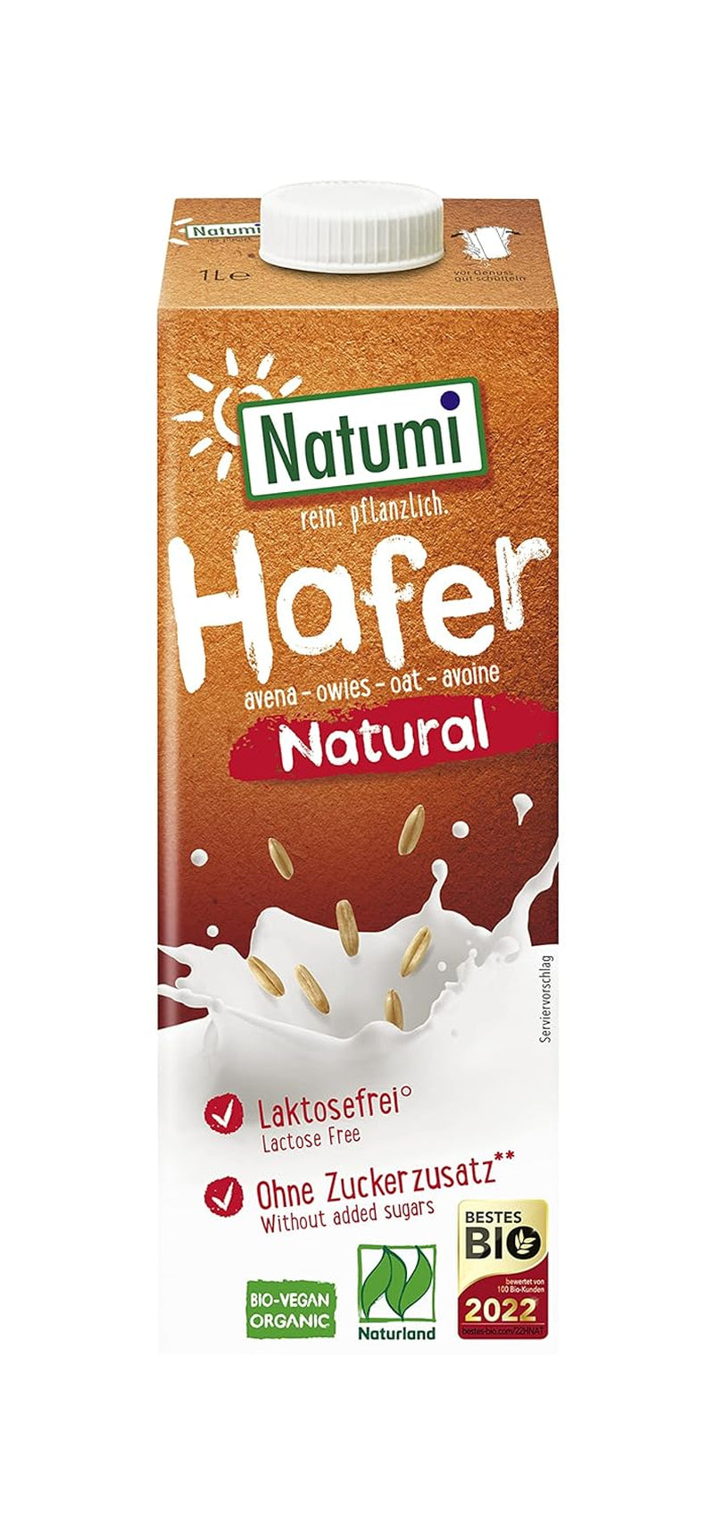 Natumi Bio Haferdrink Glutenfrei, 8 x 1L - Naturland zertifiziert, Laktosefrei, Glutenfrei, Ohne Zuckerzusatz, Bio, Wegańskie, Hergestellt mit deutschem Hafer, Milchfreie milchfreie Alternatywa