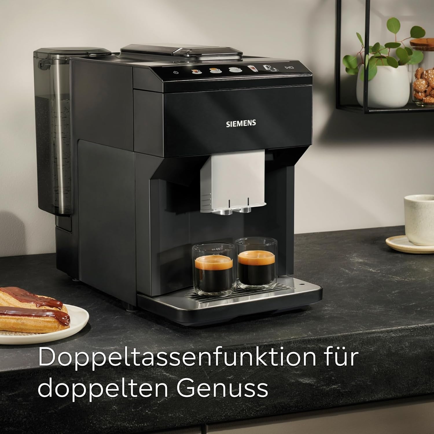 Espressor automat Siemens EQ500 classic, ecran TFT color, 5 tipuri de cafea și lapte, funcție dublă de preparare a ceștilor, curățare ușoară, unitate de preparare detașabilă, cu furtun de lapte, negru, TP511E19