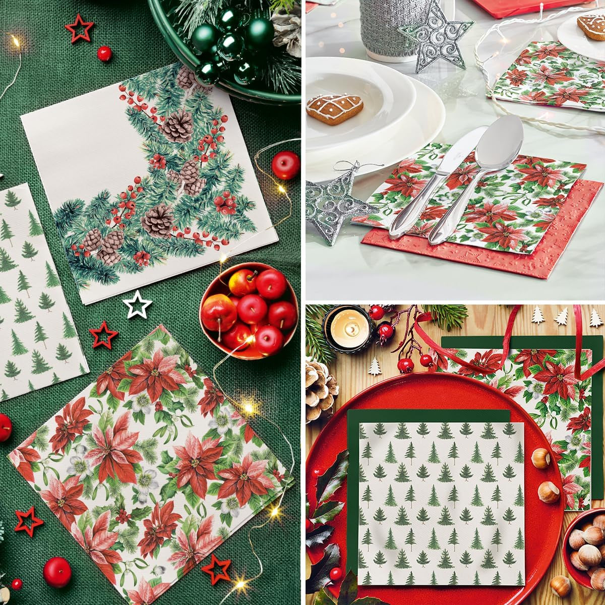 PAW - Șervețele Airlaid (40 X 40 Cm) I 50 Bucăți I Perfect pentru Crăciun, Iarnă, Sărbători I Decorațiuni de masă pentru Ajunul Crăciunului I Șervețele Airlaid Fabric-Like Winter Branches I Winter Branches