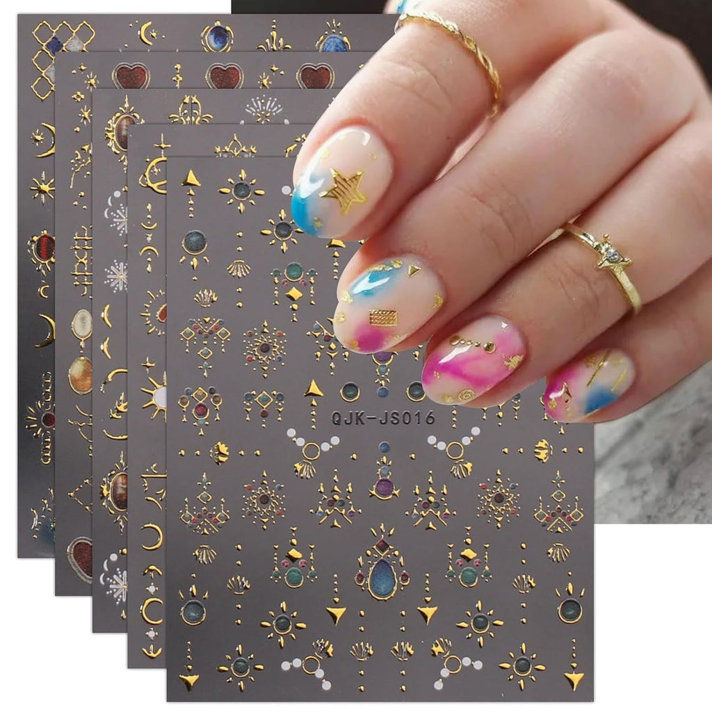 JMEOWIO Nagelsticker Herz Mond Stern 9 Blatt Nail Art Sticker Selbstklebend Nagelaufkleber Bunt Dekoration Nageldesign Zubehör