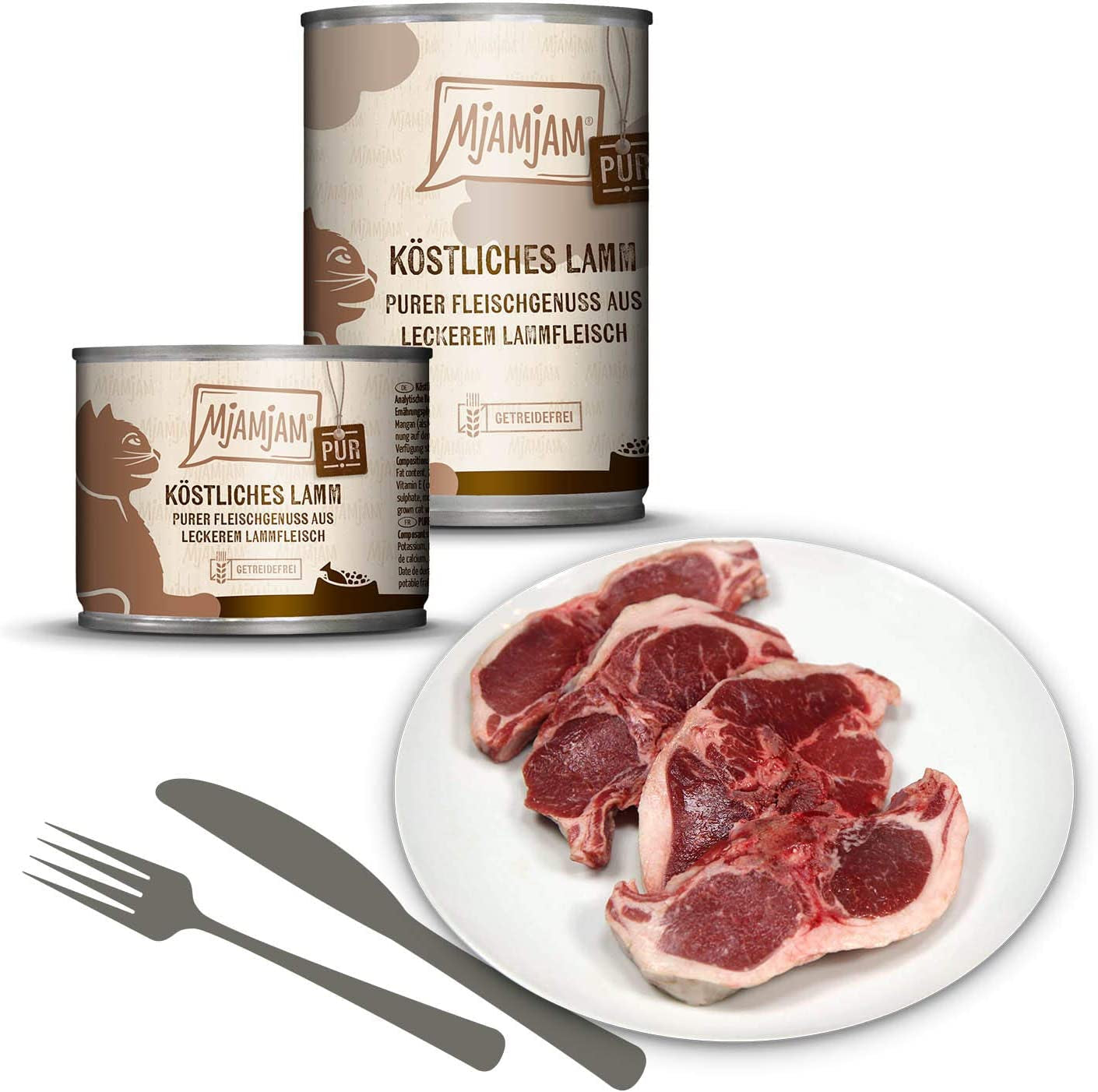 MjAMjAM - Hrană umedă premium pentru pisici - Pachet Mix V - Plăcere pură cu carne, pachet de 6 (6 x 400 g), fără cereale cu extra carne