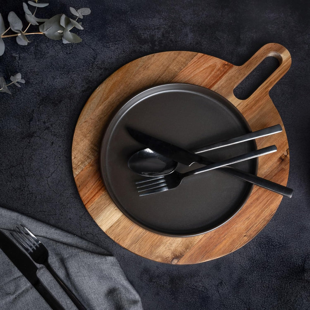 MIAMIO – Set de farfurii de 4 persoane / Set de veselă ceramică pentru 4 persoane, veselă din gresie, potrivită pentru mașina de spălat vase și cuptorul cu microunde – Colecția Sierra (Farfurii închise la culoare, farfurii mari (4x))