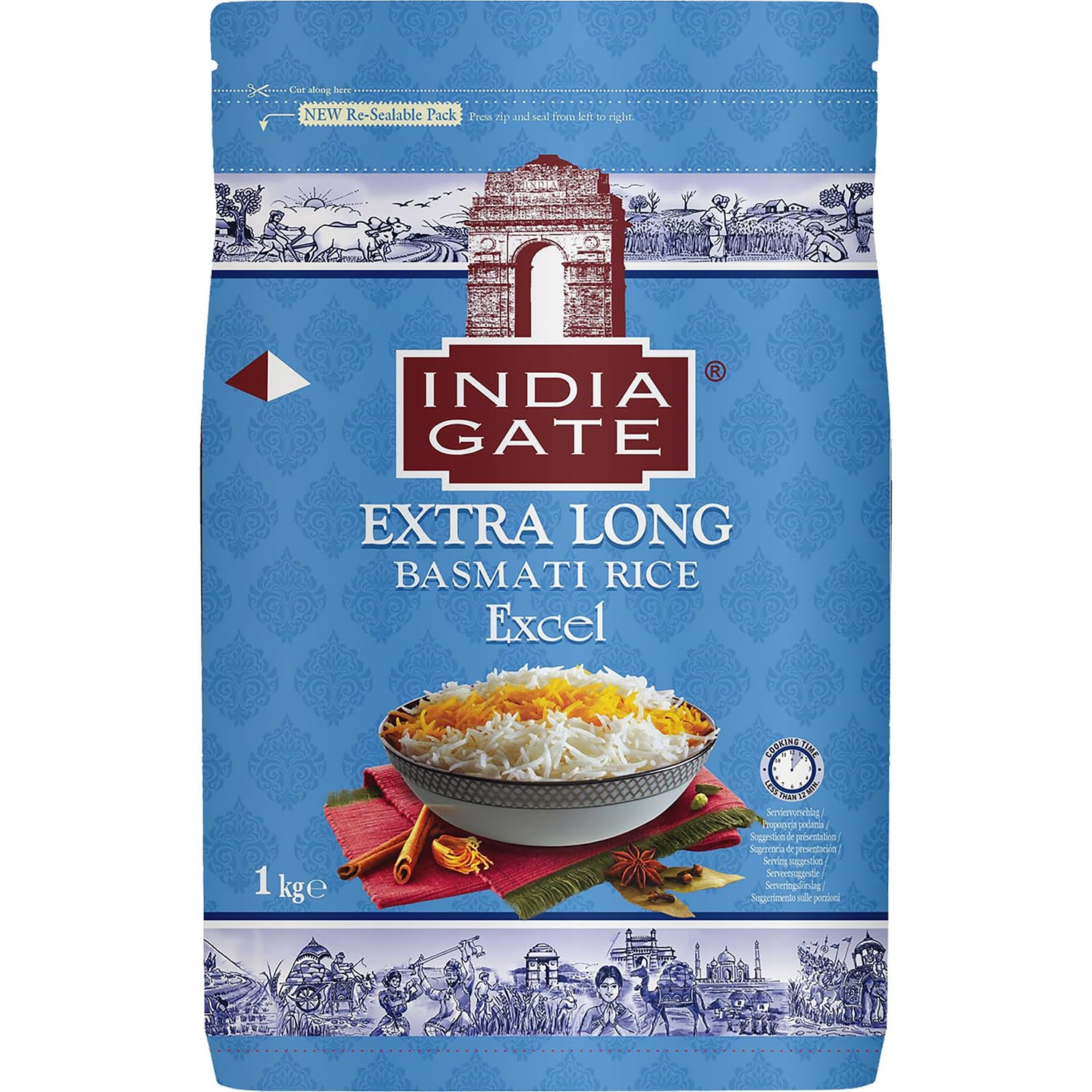 INDIA GATE Premium Basmati Rice – Długoziarnisty drobnoziarnisty, aromatyczny ryż z Indii, drobnoziarnisty długoziarnisty (1 x 5 kg)