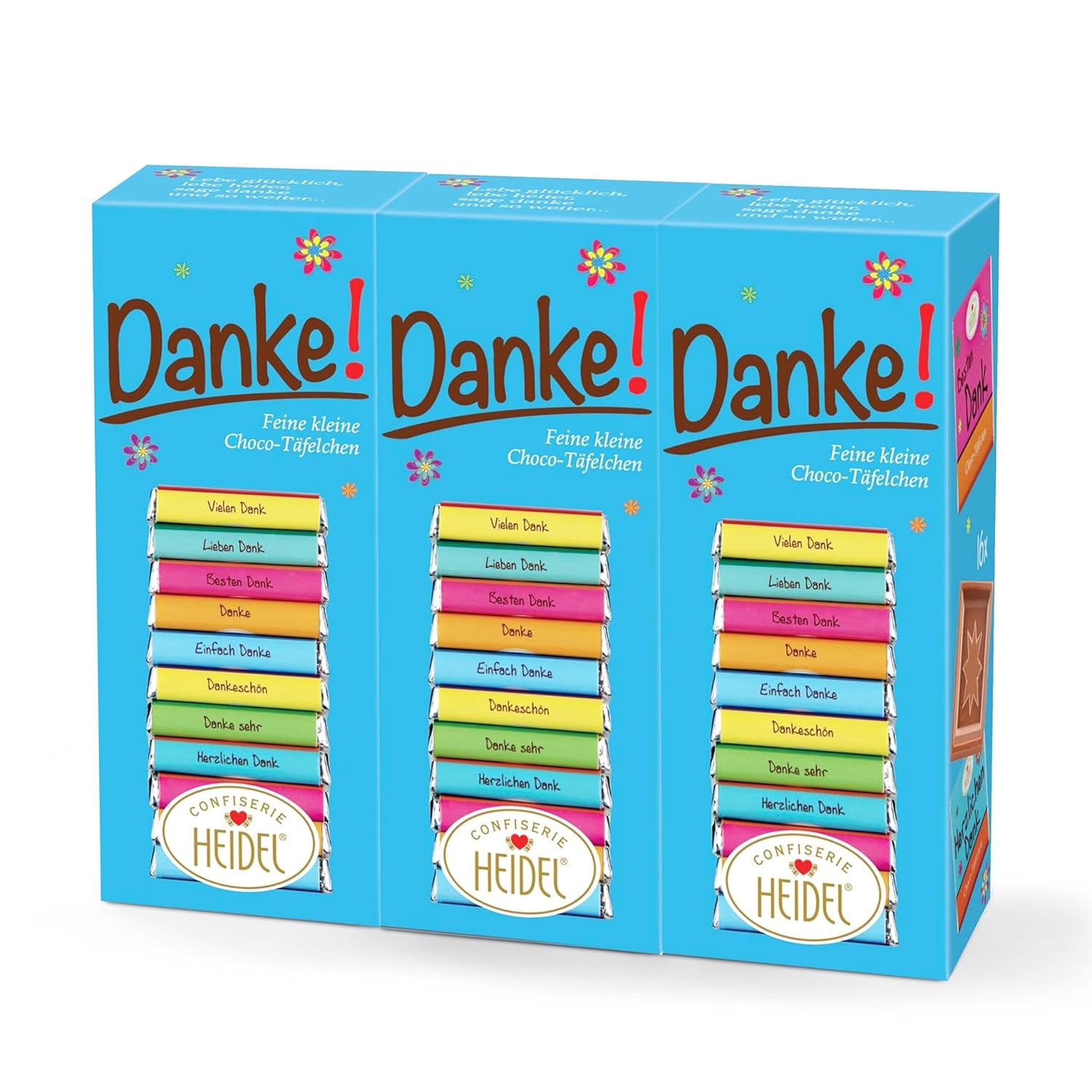 Heidel Thanks, batoniki mlecznej czekolady 3x80g, 16 mini-batonów po 5g w opakowaniu, różne wyrazy wdzięczności, wykwintny pomysł na prezent