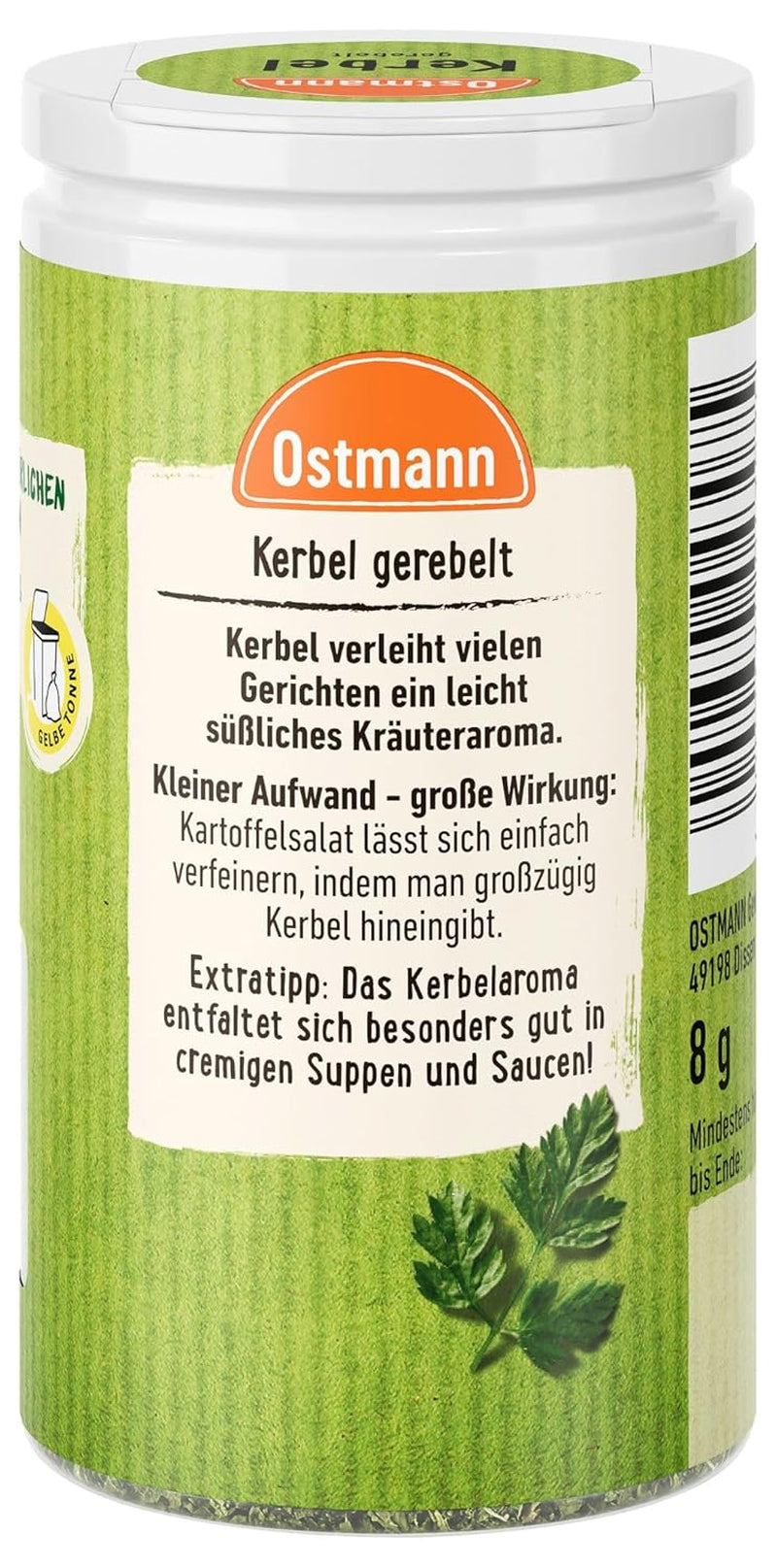 Ostmann Gewürze - Kerbel gerebelt | Kräuternote für Lammgerichten und deftige Eintöpfe | 8 g w Der Streudose