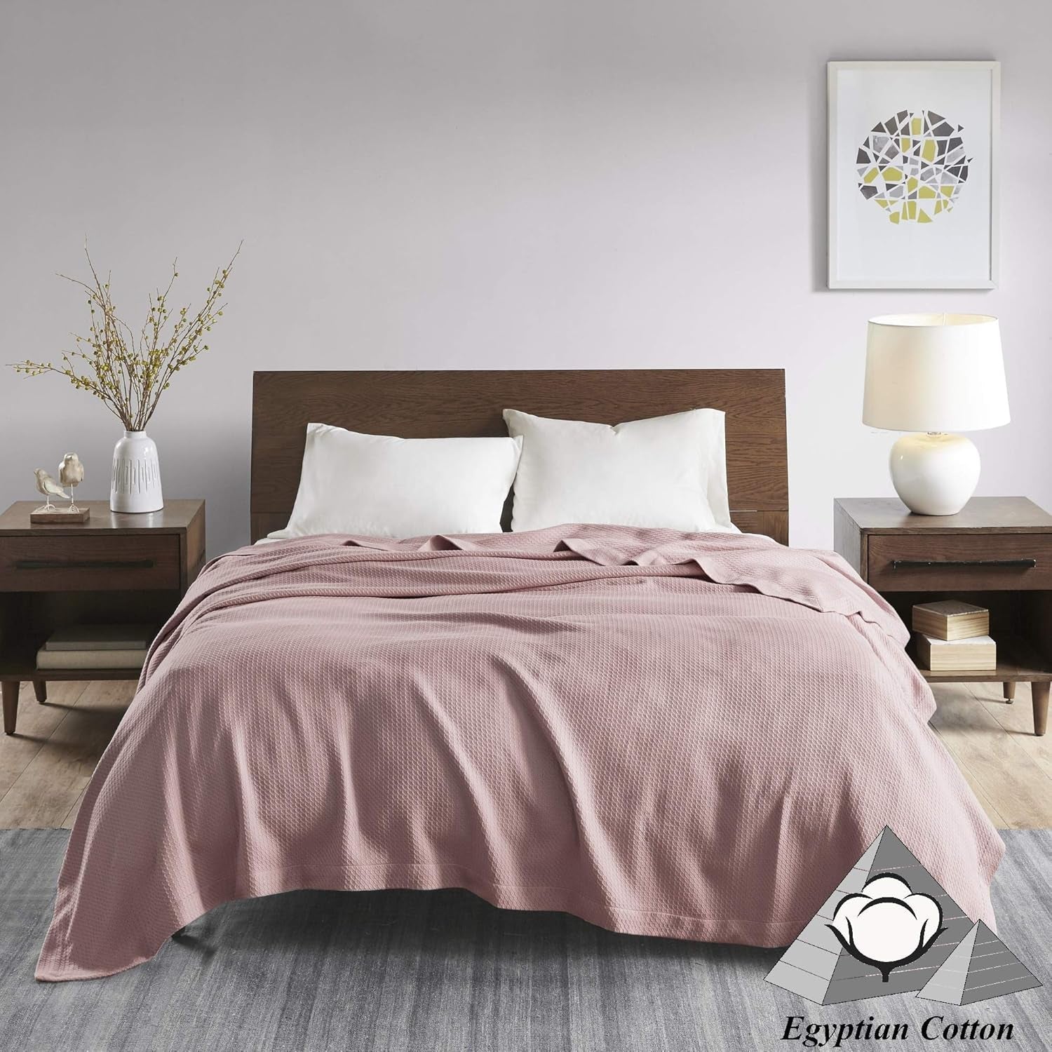 Madison Park 100% bumbac egiptean, respirabil, pătură confortabilă, tricotat premium, sezon de lux, acoperire ușoară pentru pat, canapea și canapea, pat Full/Queensize, Rose Plapumi si pilote Naty Shop