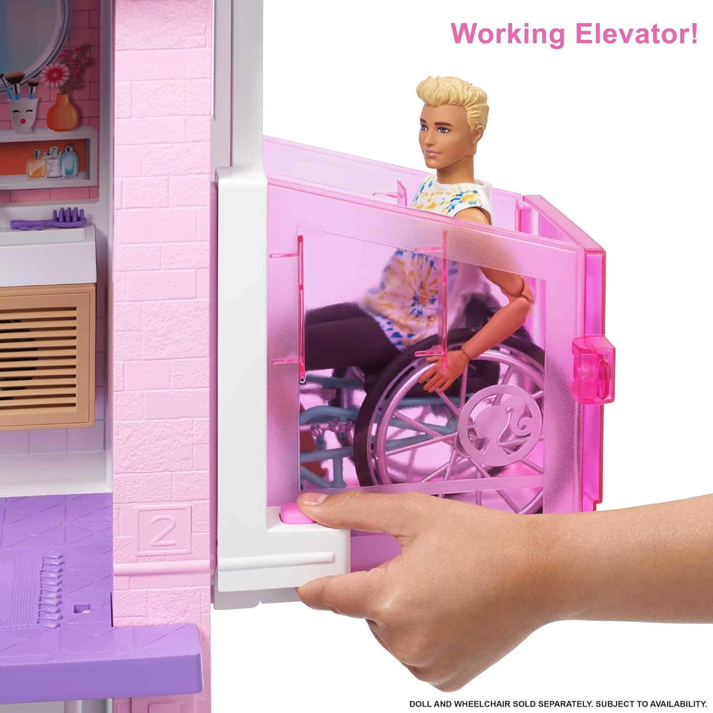 Casă de vis Barbie (114 cm), casă de păpuși cu 3 etaje, piscină, tobogan, lift pentru scaun cu rotile, 75 de accesorii, păpuși, potrivită ca și cadou pentru copii cu vârsta de 3 ani și peste, GRG93