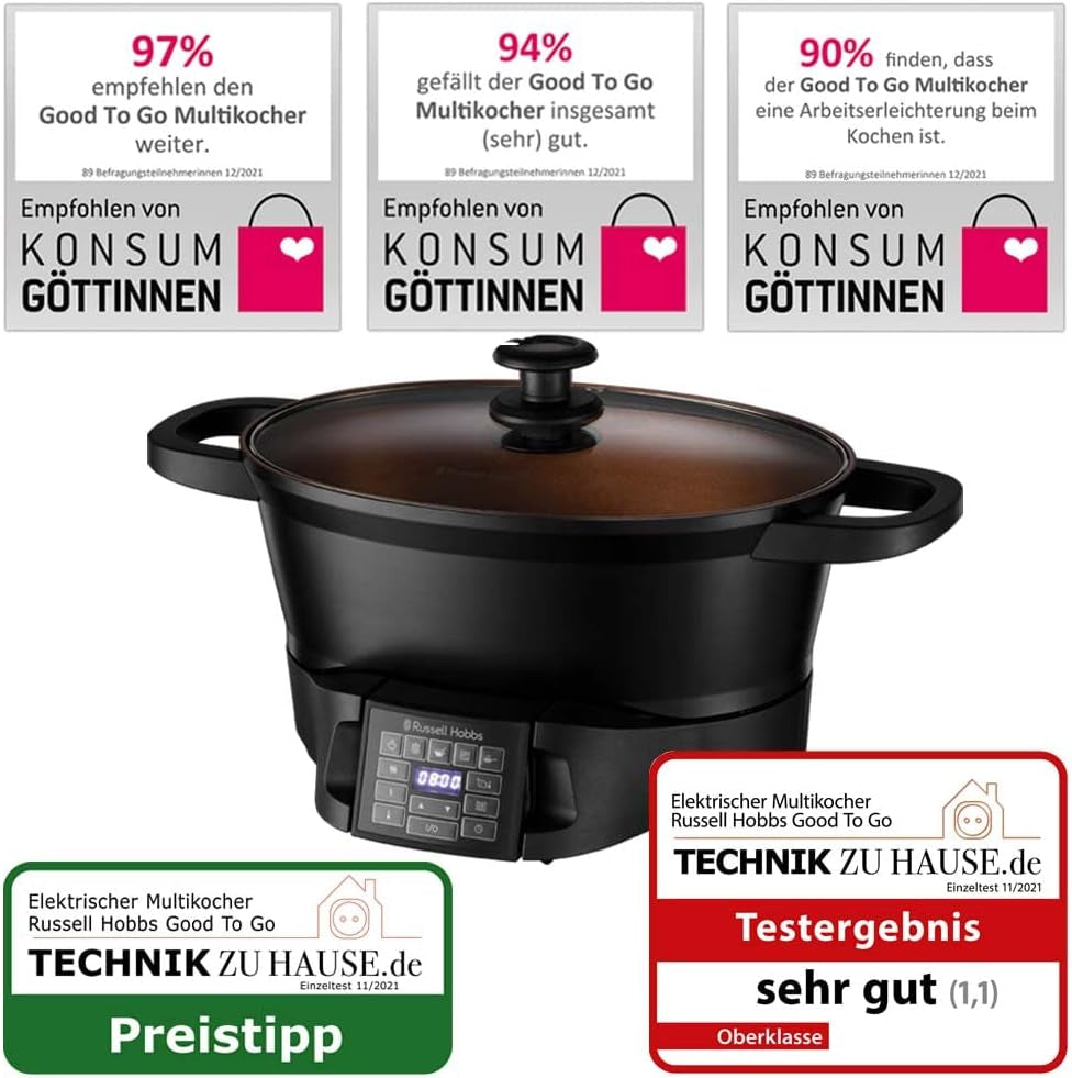 Multicooker Russell Hobbs 6,5L, wyświetlacz cyfrowy, 8 funkcji gotowania Wolnowar Naty Shop
