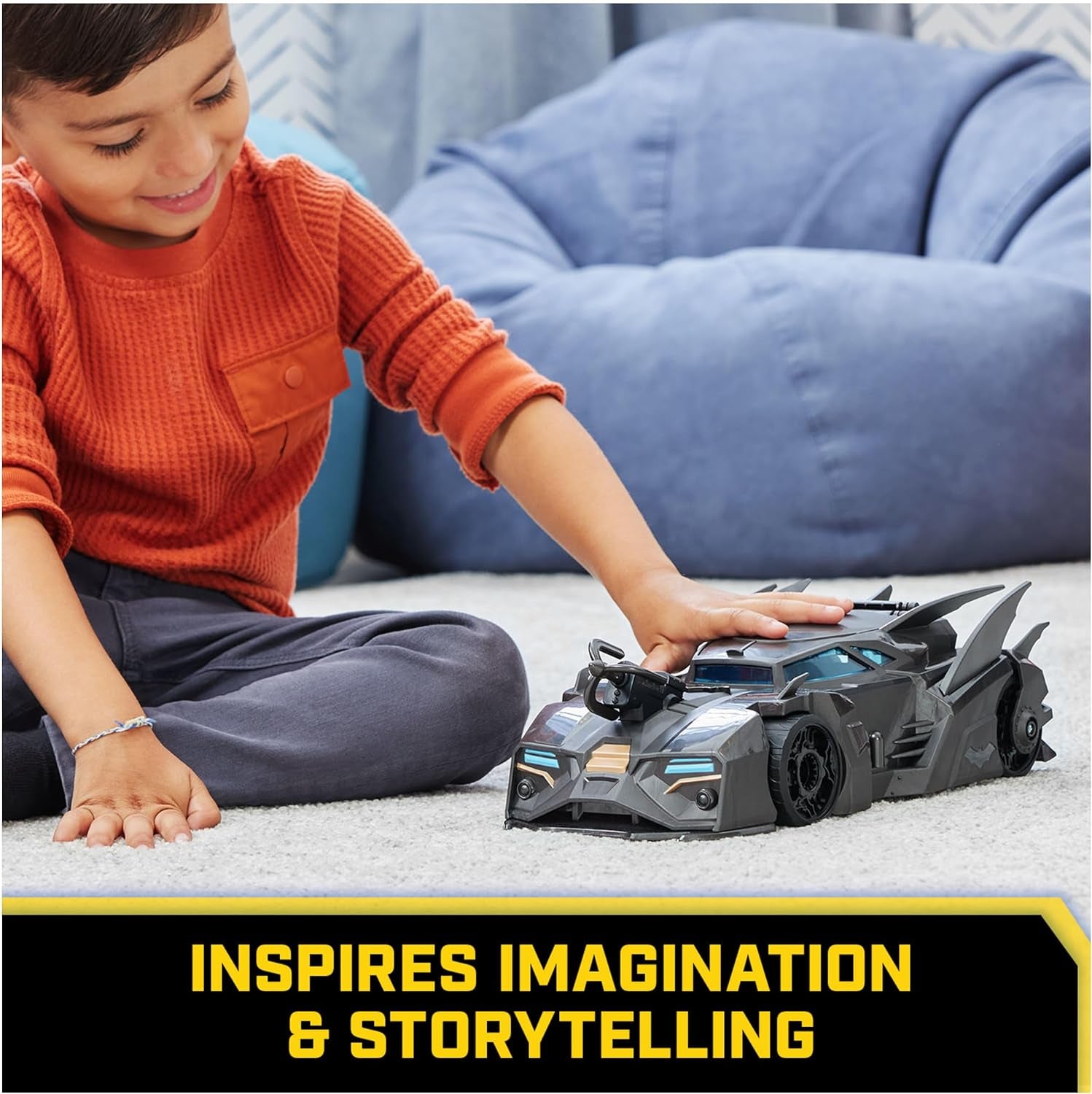 DC Comics Batman Offroad Batmobil z katapultą z hakiem i siatką z tyłu W zestawie figurka Batmana o średnicy 10 cm dla fanów superbohaterów w wieku od 4 lat Figurki Naty Shop