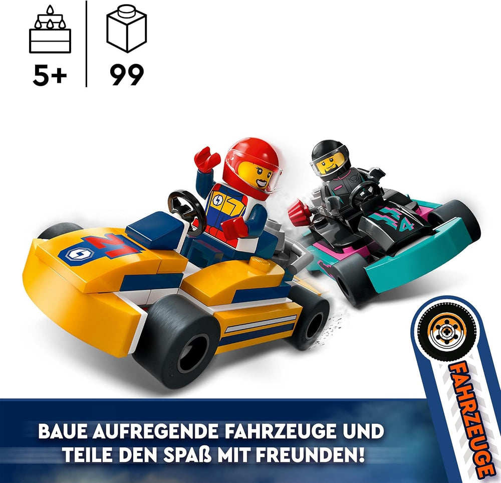 LEGO City Gokarty z kierowcami, zestaw 2 minifigurek kierowców i samochodów wyścigowych, samochody zabawkowe dla 5-letnich chłopców i dziewcząt, fajny prezent dla dzieci 60400 zestawów do budowania Besuche den LEGO-Store