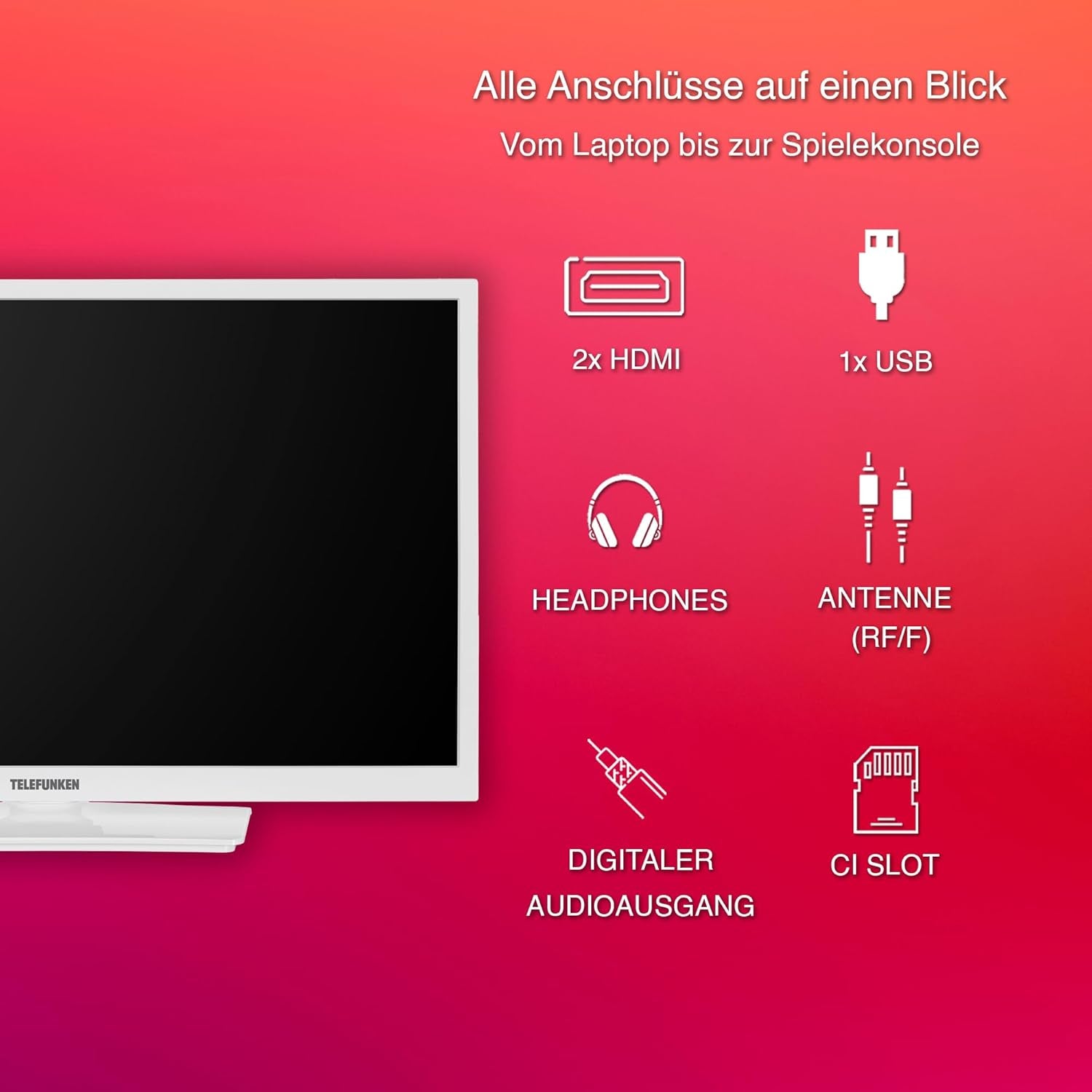 Televizor TELEFUNKEN XH24O550M-W de 24 de inci - Televizor HD-Ready cu diagonală de ecran de 60 cm și tuner triplu integrat, televizor LED alb